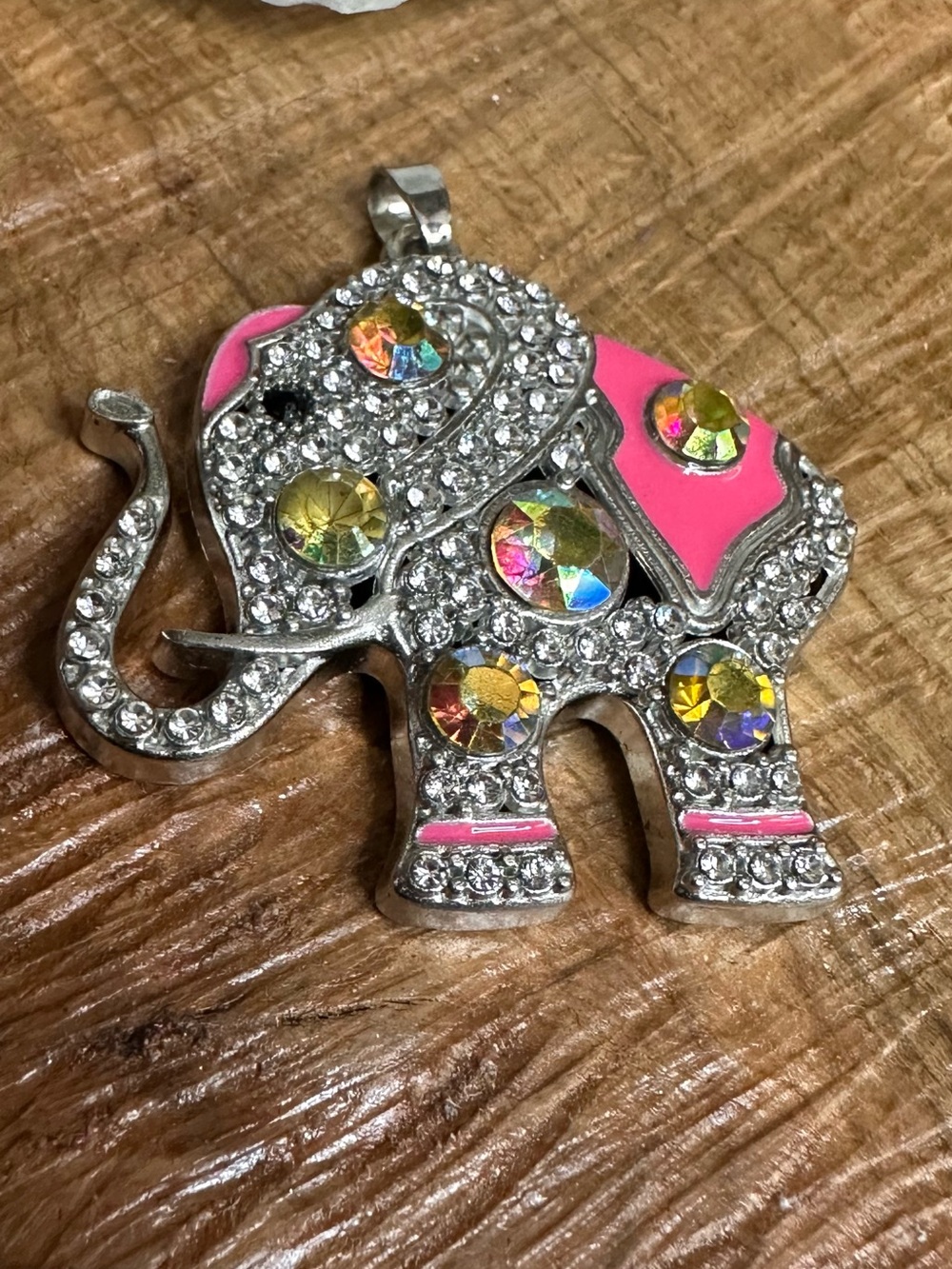 Pink Rhinestone Elephant Pendant Charm AB Crystal 2